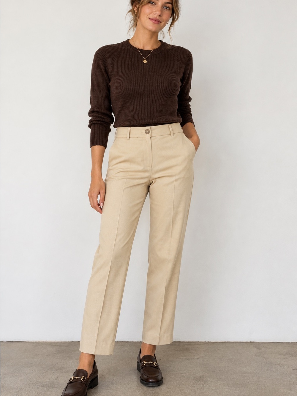 LOFT Parker Straight High Rise Petite Pants Size 10P Beige